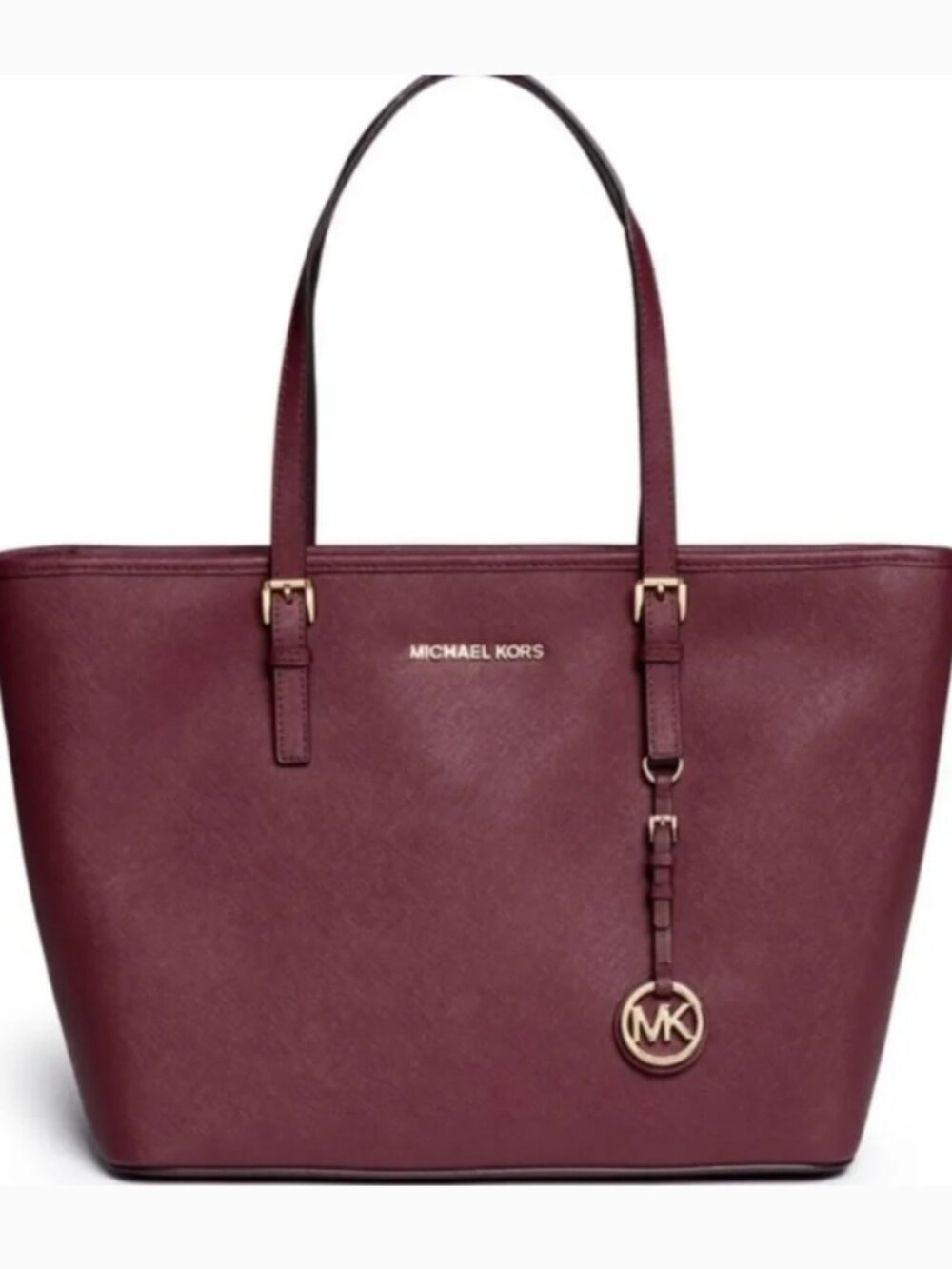 Michael Kors (MK) Burgundy Jet Set Large Tote Bag Purse Carryall Shoulder Bag